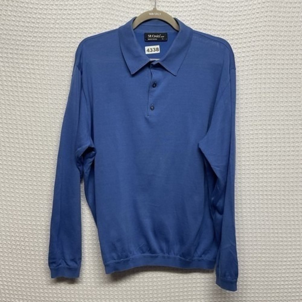 VTG St. Croix Blue Knit Long Sleeve Polo Sweater Men Large USA Cotton/Polyester